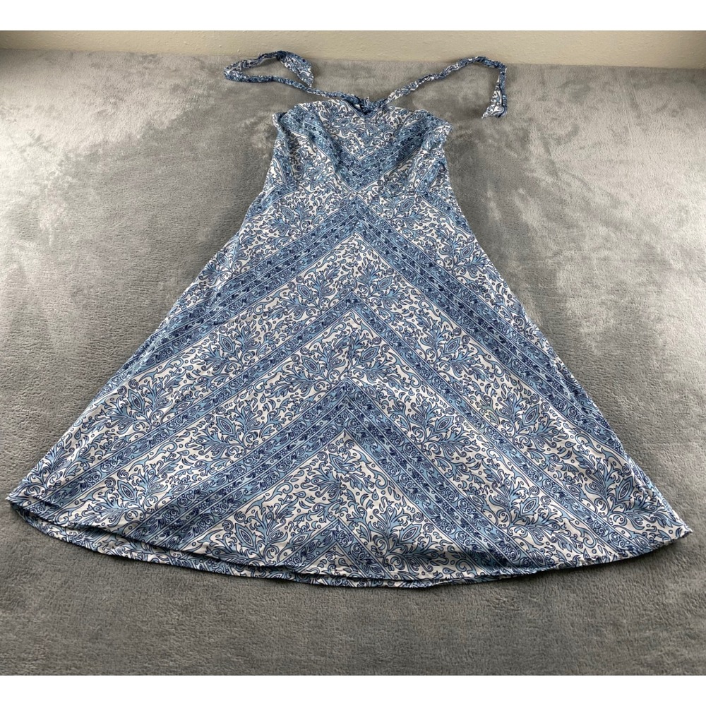Ann‎ Taylor Loft Womens Blue White Paisley Halter Fit Flare Cotton Midi Dress 6